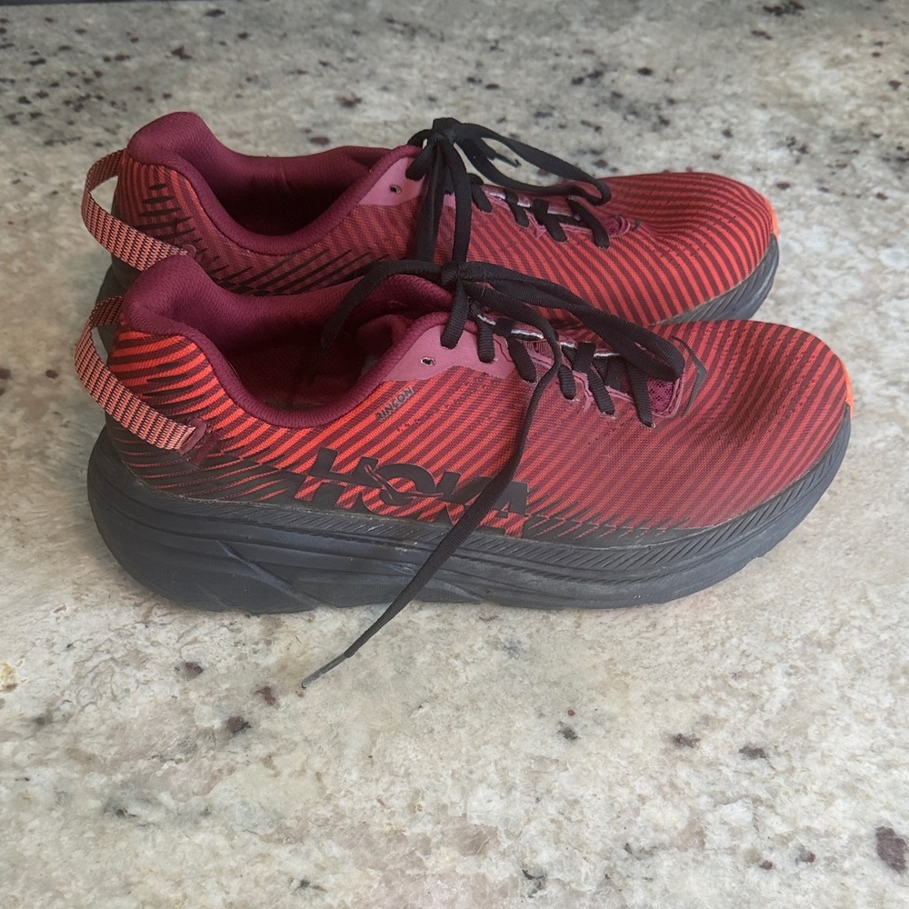 Hoka Red and Black Striped Running Shoes 8.5M